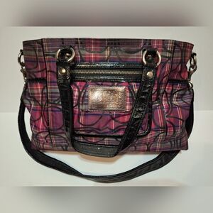 Coach Poppy Tartan Plaid Purple Tote Shoulder Bag
